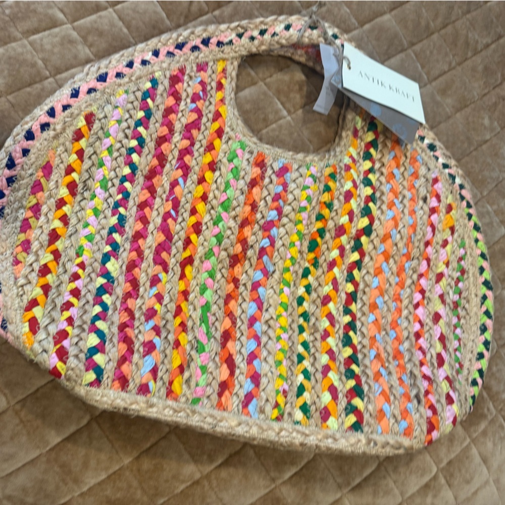 Antik Kraft Multicolor Braided Straw Tote - Picture 14 of 14
